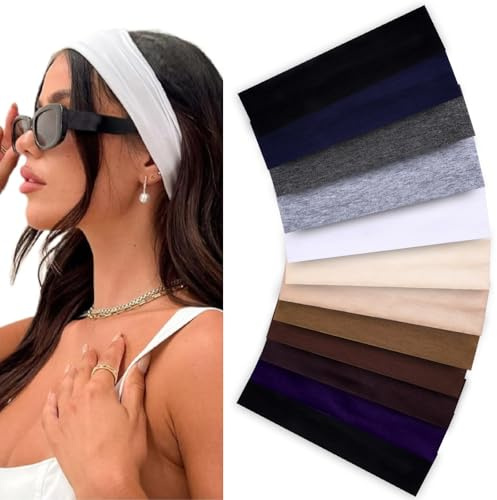 JOISHOP 12 Stück Stirnbänder Damen, 11 Farben Haarbänder Damen Elastisch Headband Fitness Gym Haarschmuck für Frauen Herren Yoga,Gehen,Laufen,Radfahren