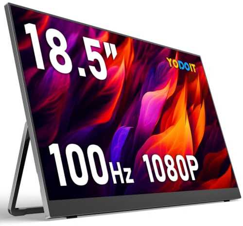 Yodoit 47 cm 100 Hz bärbar bildskärm FHD 1920 x 1080 P IPS andra externa skärm laptop skärmförlängare | USB-C och HDMI-anslutning, inbyggda högtalare, med kickstand, för bärbar dator, PC, Mac, PS3/4/5