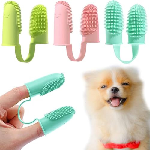 RVYEIOP Juego de 3 cepillos de Dientes para Gatos y Perros, cerdas Suaves, Limpieza de 360 Grados, Verde.