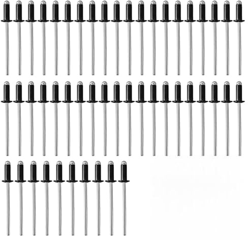 50 remaches ciegos de aluminio con brida grande de 3,2 mm x 8 mm, 50 unidades, Resistentes a la Corrosión, Color Negro, Ideales para Construcción, Automoción y Mobiliario (3.2 mm x 8 mm)