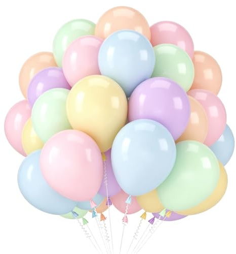 68 Pezzi Palloncini Pastello, Palloncini Compleanno Colorati Macaron Rosa Azzurri Lilla Palloncini Elio per Gender Reveal Party Decorazioni Compleanno Comunione Battesimo Bambino