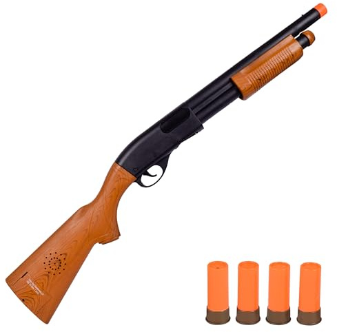 Sunny Days Entertainment Pump Action Blaster – with Realistic Sounds and Ejecting Play Shells | Hunting Role Play Toy | Cowboy Costume for Kids – Maxx Action, Wood Grain
