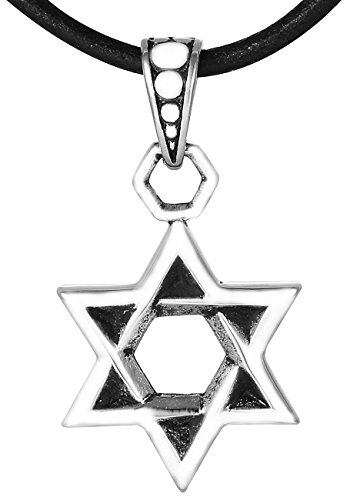 DonDon Herren Halskette Leder und Davidstern Anhänger Edelstahl in einem Schmuckbeutel