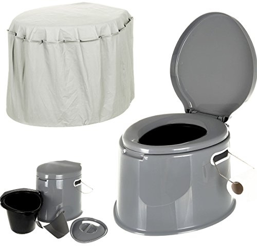 Fineway 5L Compact Portable Toilet with Cover and Waste Bucket - Lightweight Potty with Loo Roll Holder for Camping, Caravan, Festivals, and Outdoors