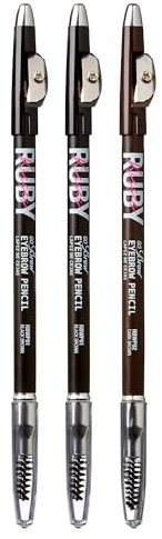 Ruby Kisses GoBrow Eyebrow Pencil, Sharpenable, Longwear, Long Lasting Eyebrow Wooden Pencil for Natural-Looking Brows 3 Pack (Dark Brown)