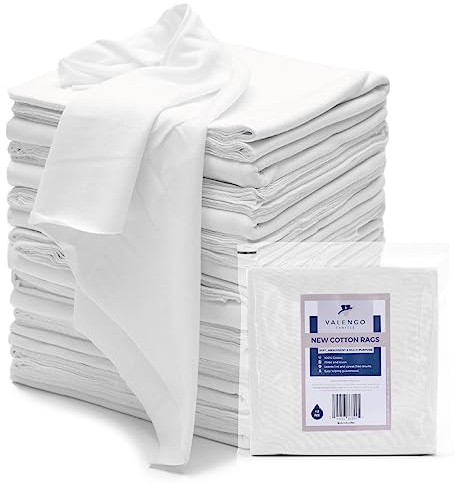 Valengo Fusselfreie Lappen, 100% Baumwolle, für die Reinigung von Lappen, Baumwolltuch, weiche T-Shirts, fusselfreies Tuch für Gusseisen, Holzflecken, Staublappen, 43.2x43.2 cm, 28 Stück