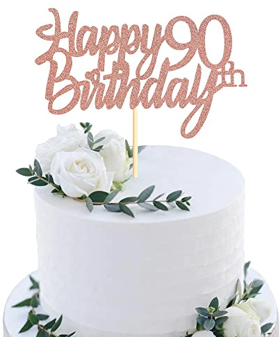 Sumerk Rose Gold Glitter Happy 90th Birthday Cake Topper 90th Cake Topper for Birthday Anniversary Party Decorations - Pack of 1