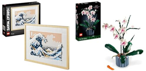 LEGO Art Hokusai – The Great Wave, 3D Japanese Wall Art Craft Kit, Framed Ocean Canvas & 10311 Icons Orchid Artificial Plant Building Set with Flowers, Home Décor Accessory for Adults