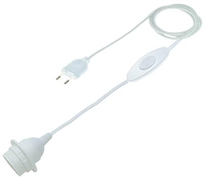 HALOTEC | Câble d'alimentation avec douille E27, interrupteur et rondelle 3m | Douille et interrupteur blanc, prise robuste | Parfait pour lampes suspendues, fixation sécurisée, intérieur, bricolage