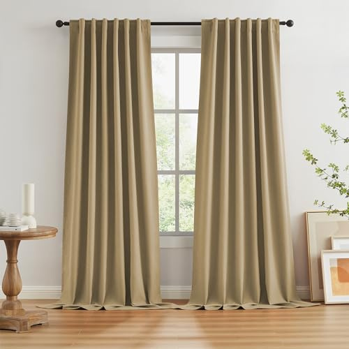 Burlap Linen Blackout Curtains for Ceiling Living Room Track System Back Tab, Loop Pocket Curtains Pinch Pleated Drapes for Patio Sliding Glass Door, Burlap Color,W50 x L108 Inches Long, 2 Panels