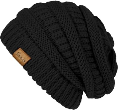 Black Slouchy Beanies for Women Cable Knit Winter Hats Ladies Gifts Oversized Chunky Skull Cap Thick Warm Stocking Caps for Cold Weather Cute Fashionable Spring Fall Beanies Hat Snow Caps Christmas