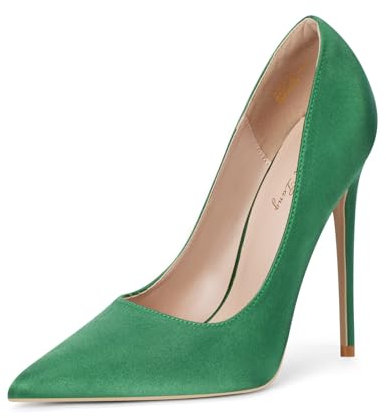Zhabtuc Escarpins Chaussures pour Femmes élégantes et Confortables Chaussures de Mariage Talon Aiguille Haut, Talon de 12 cm, Dessus en Satin Classique, Satin Vert, 37 EU