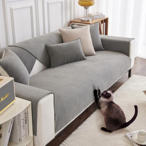 DUJUIKE Sofa Überzug 1/2/3/4 Sitzer, Chenille Sofaüberwurf, Ecksofabezug, L-Form Sofabezug, Katzensofa-Schutz, Knitter- und Kratzfest, Waschbar, rutschfest für U Form Sektionssofa(Grau,70x160cm)