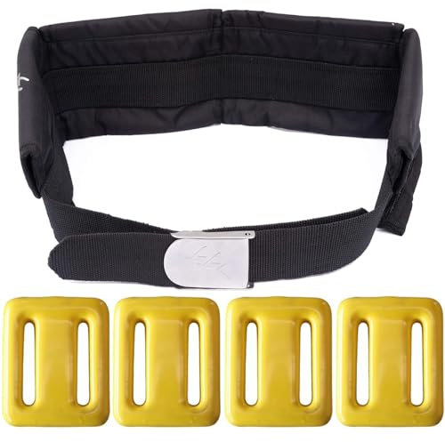 dekayaker Tauchgürtel mit Gewichten, 4 Stück, 1 kg Tauchgewichte mit 4 Taschen, Tauchgürtel mit Schnellverschluss-Schnalle, Freitauch-Zubehör, passend für Taille 81,3 cm bis 132,1 cm, Gelb