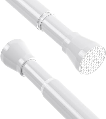 Shower Curtain Pole 115-195cm 1Pcs Non-Slip White Extendable Curtain Poles | Tension Rods for Curtains No Drilling Shower Curtain Rail Non-Rust for Wardrobe,Window and Bathroom