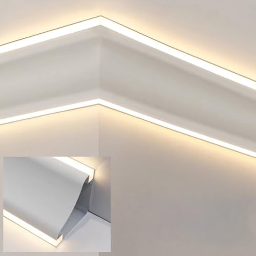 Zócalos de canal LED – Perfil de iluminación indirecta de techo de 1 m, ranura de aluminio para montaje en borde de techo de pared para luz LED