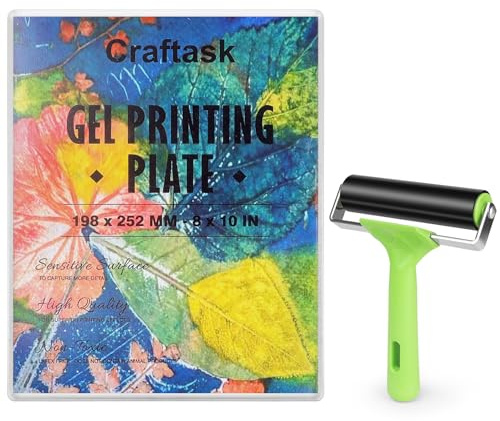Craftask Gel Druckplatte mit Gummiwalze, 20 x 25 cm Transparent Monoprinting Druckplatte (8x10 inch)