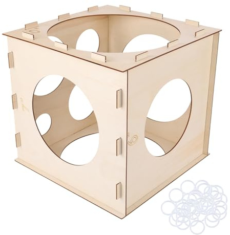 9 Holes Wood Balloon Sizer Cube Box, 2 to 10 Balloon Size Measurement Tool for Party Wedding Birthday Arches Columns Decoration