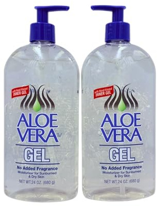 Aloe Vera Gel (24 oz) pack 2 – Pure, Stabilized Aloe Vera Gel for Face, Hair & Body – Soothing Sunburn Relief, Hydration & Skin Repair – No Added Colors or Fragrances.