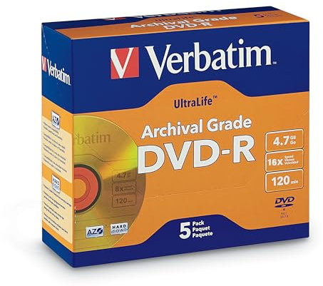 Verbatim DVD-R 4.7GB 16X UltraLife Gold Archival Grade - Branded Surface and Hard Coat - 5pk Jewel Case