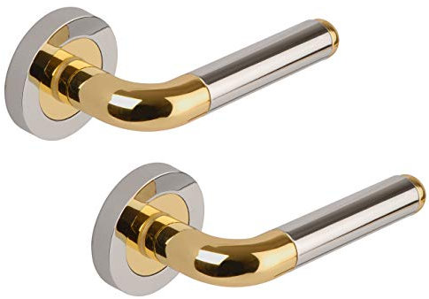 Excel DH3630 Orbit Passage Door Handles on Round Rose, Duel Polished Chrome/Polished Brass,16.4 x 12.2 x 6.2 cm
