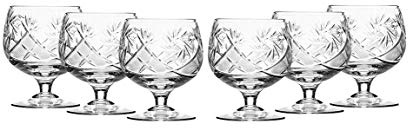 Set of 6 Russian Cut Crystal Cognac Brandy Whiskey Snifters Goblets, Handmade Glassware