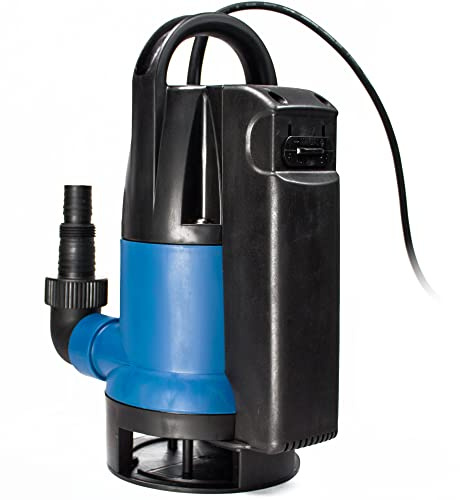 AWM Tauchpumpe Flachsaugend Gartenpumpe Wasserpumpe, 400 Watt, Schmutzwasser, 10 m Rundkabel, Förderhöhe 5 m, Fördermenge 8000l/h, AM-400-TS