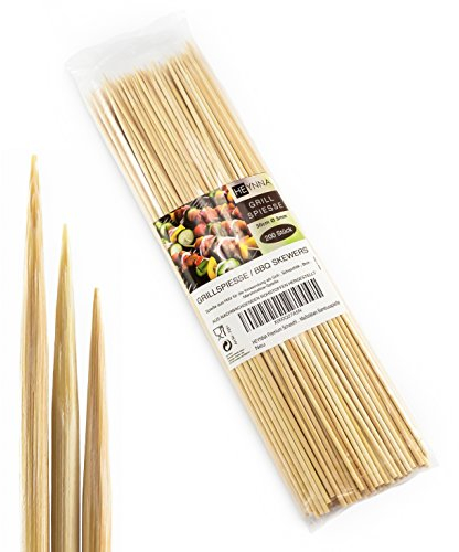 HEYNNA® Premium lot de 200 pics à brochette en bambou 30 cm/ Ø3mm - pour barbecue et cuisson
