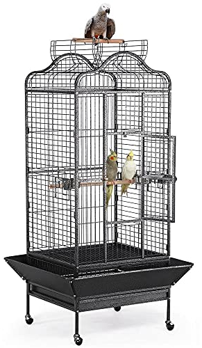 Yaheetech Gabbia Voliera per Uccelli Pappagalli Grandi Cenerino Calopsite con Piedistallo in Metallo Nera 81 x 77 x 160 cm