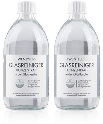 TWENTYLESS Glasreiniger 2er-Nachfüllset, Natürliches und ergiebiges Reinigungskonzentrat, Reinigungsmittel, 2 Glasflaschen je 500ml ersetzen 40 Plastikflaschen, 1000 ml