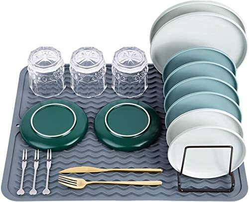 Wonwood_direct Scolapiatti, scolapiatti per stoviglie, lavello, Tappetino in silicone resistente al calore, antiscivolo, grande 40 x 30 cm, grigio