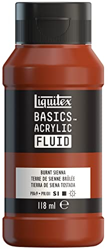 Liquitex 8870408 Basics Fluid - Peinture acrylique à consistance fluide, à séchage rapide, résistante à la lumière, imperméable, à base d'eau, Flacon de 118 ml, Terre de Sienne Brulée