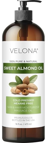 velona Huile d'amande douce – 473,6 g | Huile de support 100 % pure et naturelle | Raffinée, pressée à froid | Hydratante pour la peau, les cheveux, le corps et le visage | Utilisation aujourd'hui
