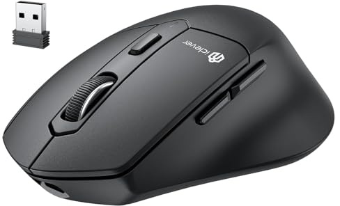iClever Ratón Bluetooth, ratón ergonómico inalámbrico MD360, ratón inalámbrico silencioso con ratón Jiggler, 2,4 G USB C, ratón inalámbrico recargable para ordenador portátil, ratón de ordenador para