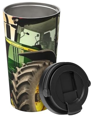 RLDOBOFE Isolierter Kaffeebecher mit Deckel, Traktor-Motiv, Reise-Kaffeetassen mit Griff, auslaufsicher, wiederverwendbar, Vakuum-Kaffeetasse, Edelstahl, Reisebecher für heißen Eiskaffee, Tee