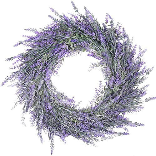 18 Lavender Wreath for Front Door - Artificial Spring and Summer Door Wreath - Multipurpose Decorative Garland - Outdoor All Year Decor - Spring and Summer Door Wreaths