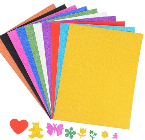 20 Blatt Glitzerpapier zum Basteln A4, Bunt Glitzer Papier(10 Farben), 250g/m² Glitterkarton zum Gestalten, DIY Grußkarten Scrapbooking Glitter Craft Paper Cardboard