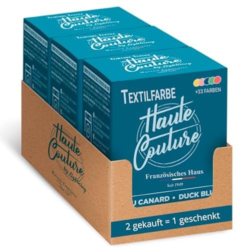 Haute Couture - Tinte para Ropa y Textil Azul - Azul Pato - 3x350g - Tinte Textil Todo en uno - Listo Para Teñir Ropa y Tejidos