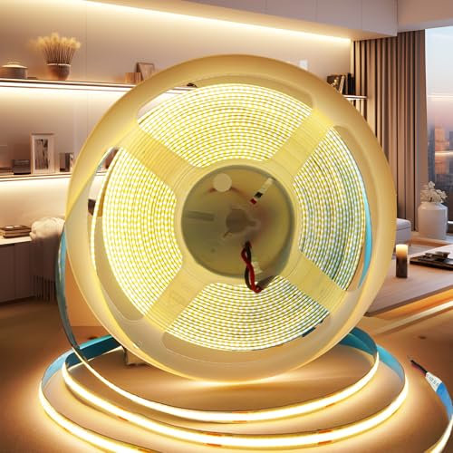 PERVADEO 12V COB LED Streifen Warmweiß 3000K, 5m Selbstklebend LED Strip 320LEDs/m 8mm Breite CRI90+ Flexibles LED Band helles Unterbaulicht für Fernseher, DIY Dekoration(Ohne Netzteil)