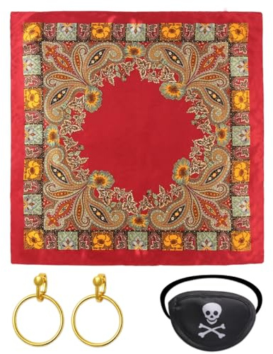 Eco-Fused Ensemble d'accessoires de déguisement de pirate pour femme – Foulard, cache-œil, boucles d'oreilles à clip– Cosplay, Halloween, déguisement, fêtes à thème, jeux de rôle et décorations