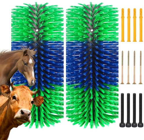 Livestock Scratching Brush, 2 Pcs Horse Brush with 12 Screws, Horse Cattle Scratcher, 17 x 7 in, Relieve Itching on the Back of Livestock Great Cattle Supplies for Goat, Barn & Stable Use
