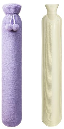 Homealexa 2L Botella de Agua Caliente Grande Larga con Funda - Bolsa Suave del Reino Unido para Cuello y Hombros, 73 x 14cm - Botella Extra Larga para Niños