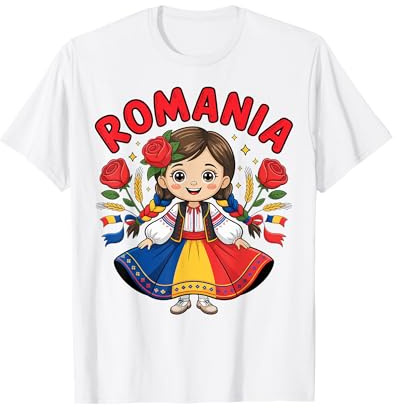 Cute Romanian Girl in Traditional Folk Dress for Kids T-Shirt