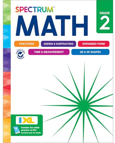 Spectrum 2nd Grade Math Workbook, Mathematics Activity Book for Kids Ages 7-8, Addition, Subtraction, Fractions, Telling Time, and More, Classroom or Homeschool Curriculum