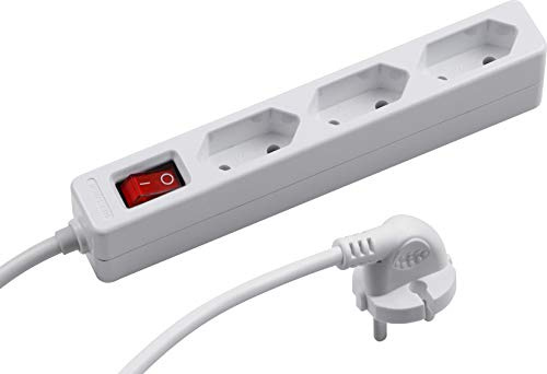 Meister Euro-Steckdosenleiste 3-fach - 1,4 m Kabel - weiß - Kunststoffleitung - IP20 Innenbereich - Schalter - Extraflach / Euro-Steckerleiste / Euro-Stecker / Verteilersteckdose / 7430140
