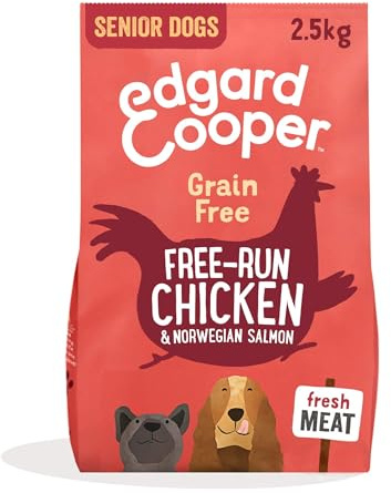 Edgard & Cooper Croquettes Chien Senior, (Poulet & Saumon, 2.5kg), Viande et poisson frais et protéines de qualité, Vrais ingrédients pour chiens, Hypoallergénique, Sans sucres ajoutés