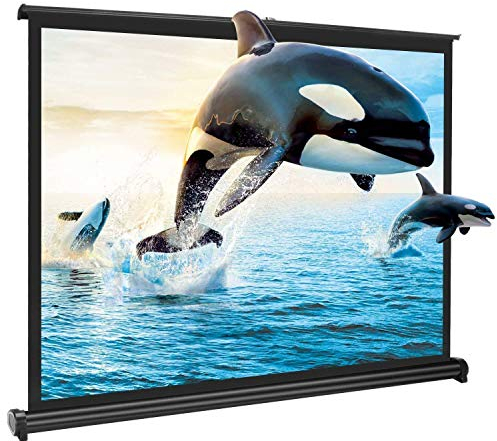 Yangers 50 Zoll Portabel Tragbare Beamer Leinwand Projektor Heimkino Rolloleinwand Tischleinwand mit Ständer 16:9 HD faltbar freistehend einfach aufzubauen leicht für Outdoor Garten Wohnmobil Büro
