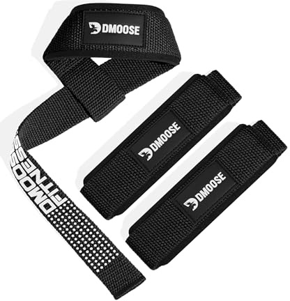 DMoose - Correas de elevación, 100% algodón, agarre de silicona antideslizante, correas de muñeca acolchadas de neopreno grueso, correas de gimnasio de doble costura, correas de levantamiento de pesas