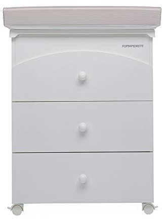Foppapedretti Bagnetto Fasciatoio IlBagnetto, Legno, Made in Italy, 3 Cassetti, Piano Fasciatoio Ribaltabile, Vaschetta Anatomica Estraibile, 4 ruote, Materissani Incluso, 89x46x69 cm, Bianco
