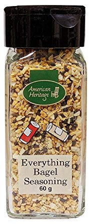 American Heritage Everything Bagel Seasoning, mélange d’épices avec ail rôti, oignons, sésame, graines de pavot et sel de mer californien, idéal pour fromage frais, sandwichs, viandes et plus, 60 g
